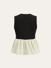 V-Neck Ruffle Hem Contrast Panel Top